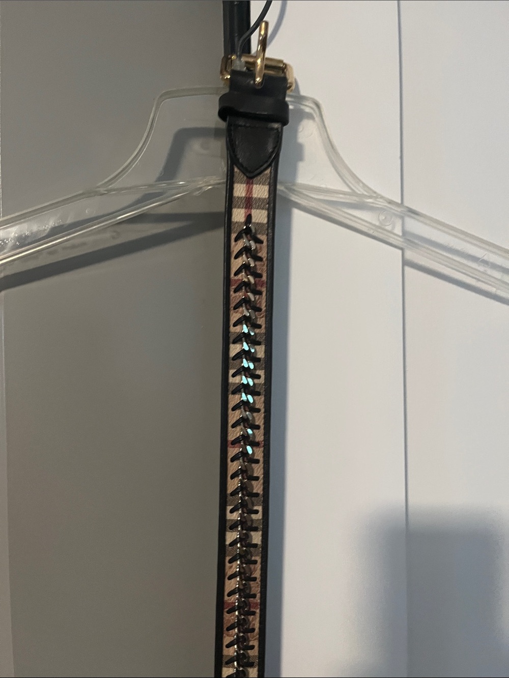 Burberry Plaid Leather Strap with Braided Accent and Gold Hardware
